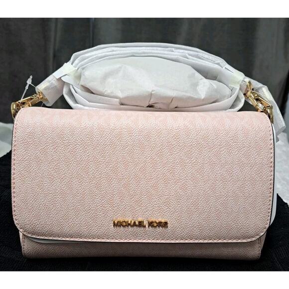 Michael Kors Handbags - MICHAEL KORS Jet Set Medium MK Logo PVC Convertible Crossbody Pouchette Bag